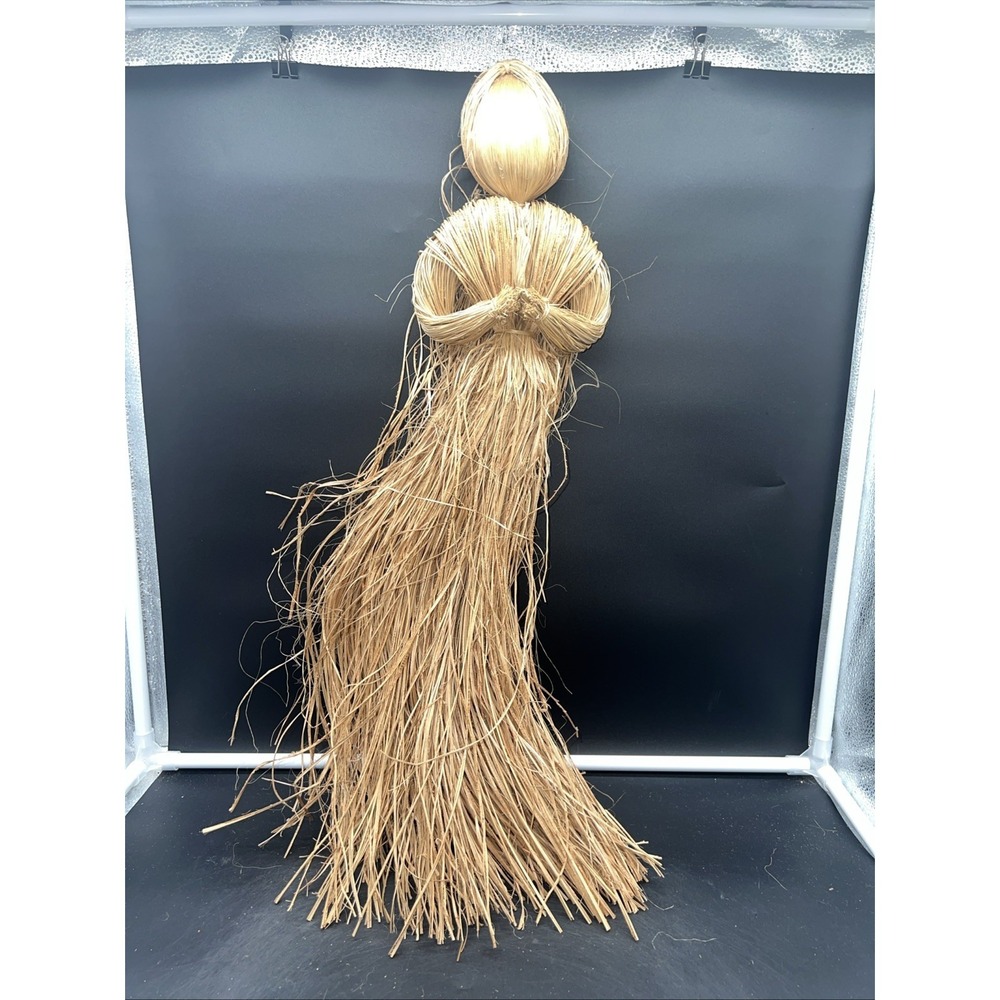 Vintage Corn Husk Straw Praying Angel Girl Christmas Tree Topper Primitive Deco